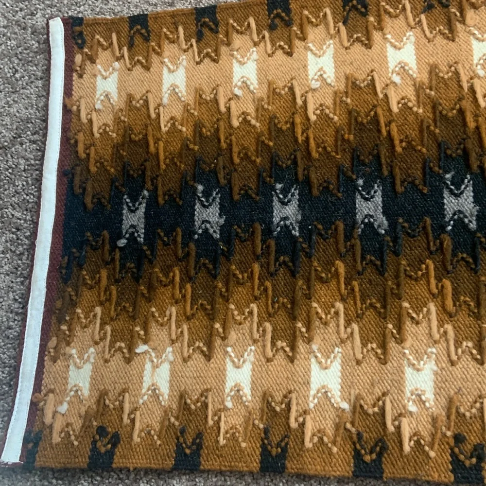 Hand Crafted Brown and Cream Geometric Tapestry
